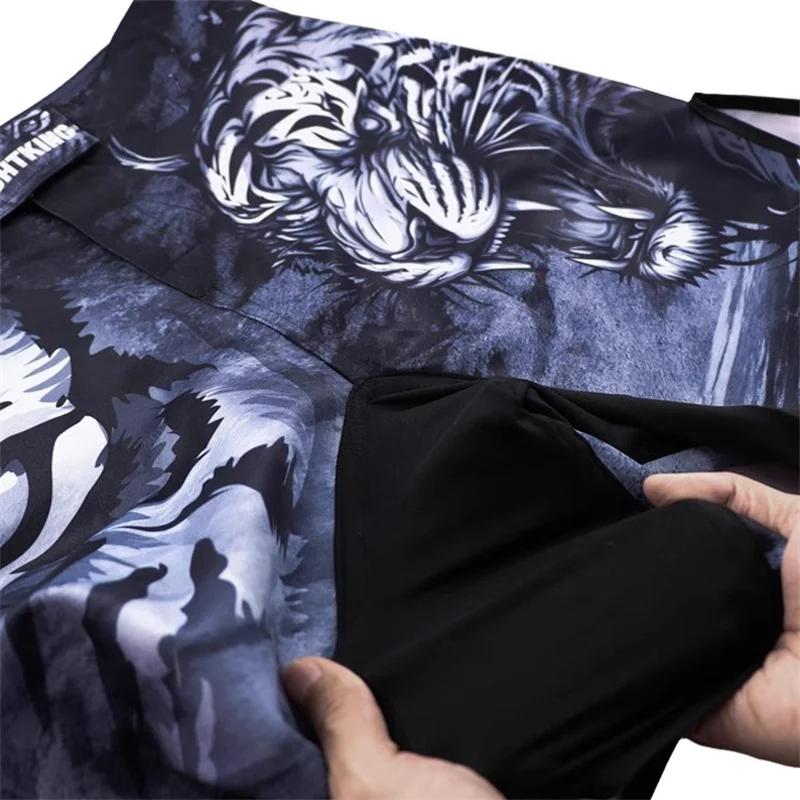 Men MMA Shorts Boxing Lion Printing Workout Muay Thai Gym Sports Pants Jiujitsu Fight Wear