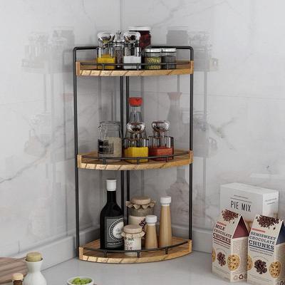 3-Tier Fan-Shaped Wooden Corner Rack for Bathroom, Kitchen, or Desktop Storage