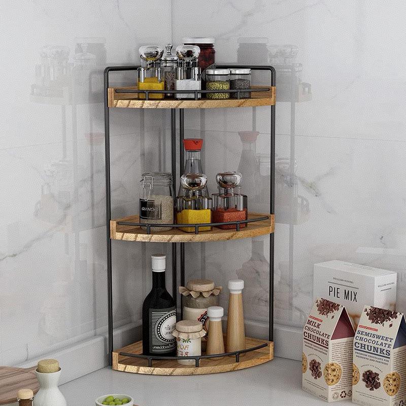 3-Tier Fan-Shaped Wooden Corner Rack for Bathroom, Kitchen, or Desktop Storage Multipurpose