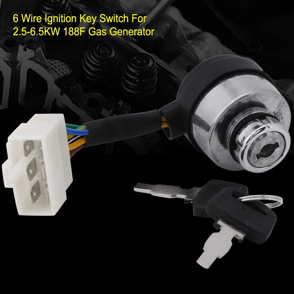 Ignition Key 6 Pin Ignition Switch Control Box 2 Keys 2.5-6.5KW 188F Engine Ignition