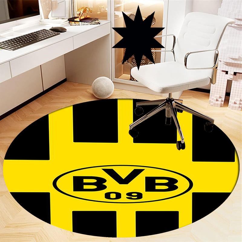 Borussia Dortmund Tištěný Kulatý Koberec Kobereček na Židli Plošný Koberec Rohožky do Vstupní Haly, pro Kancelářskou Židli Obývací Pokoj Ložnici Kuchyň.