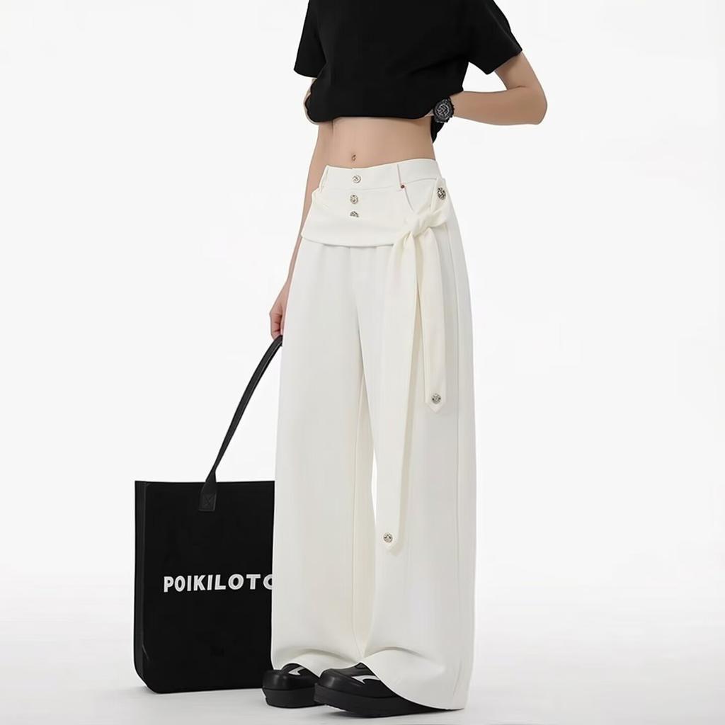 American retro pleated straight casual trousers design sense streamer simple versatile loose drape floor long pants