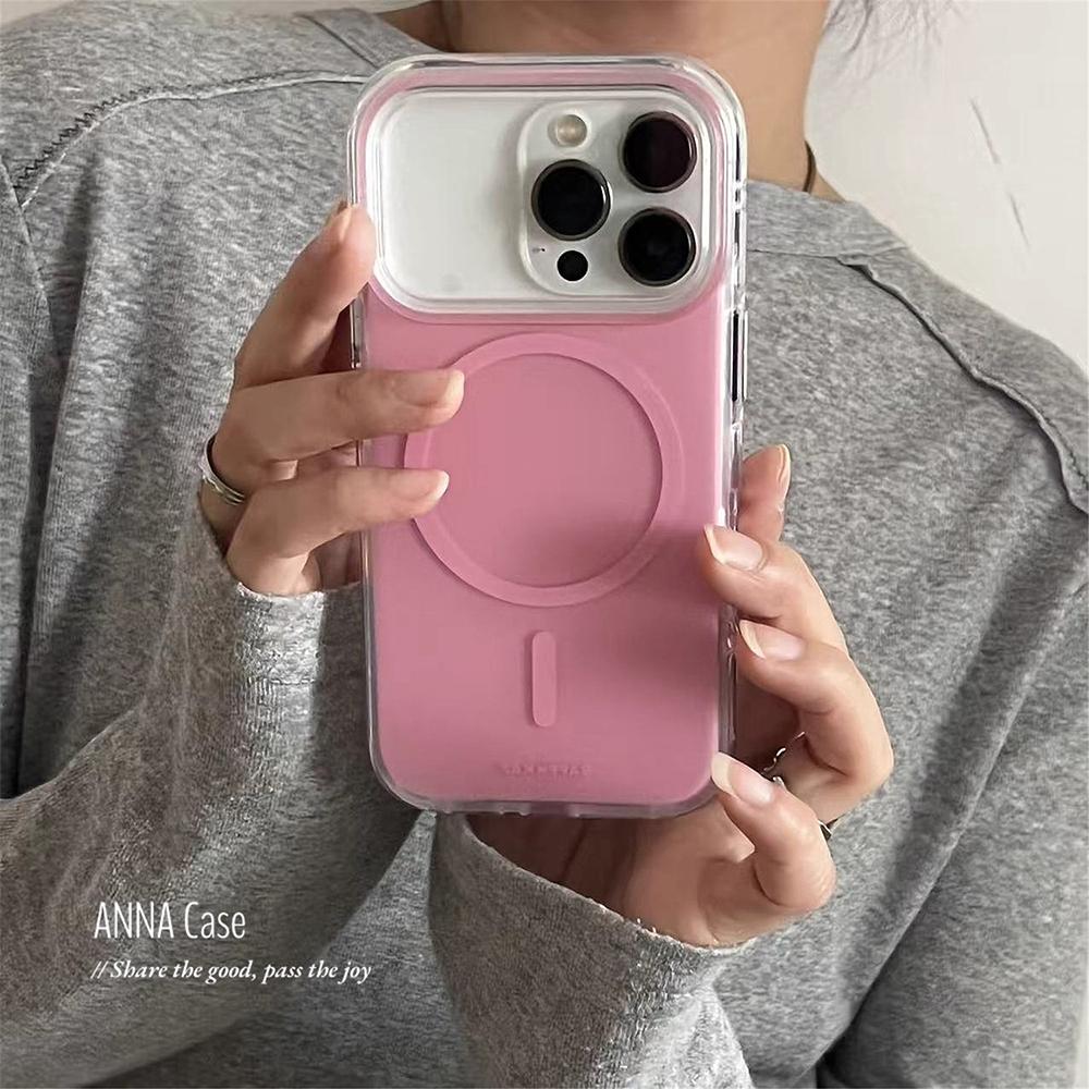 Krásné růžové jednobarevné magnetické pouzdro na telefon pro iPhone 13 14 15 16 17 Pro Max Pro MagSafe Bezdrátové nabíjení Ochranný kryt pro dívky