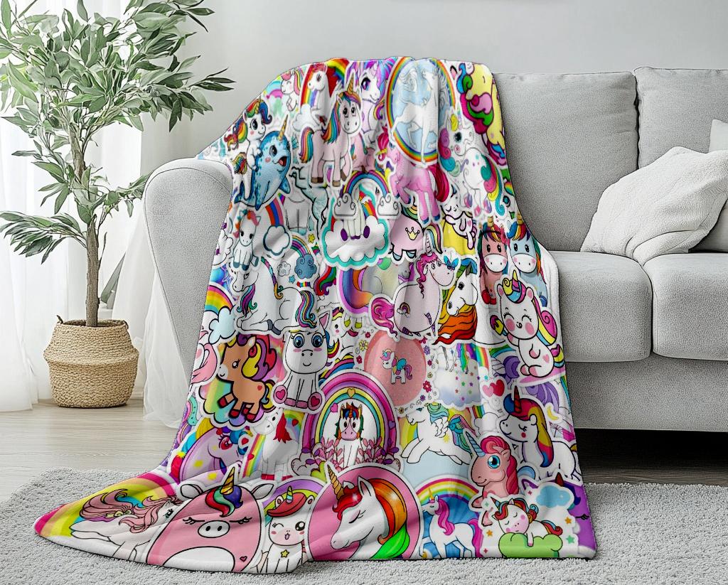 1Pc Cute Rainbow unicorn Print soft Thin Blanket Flannel Decoration Suitable for sofas bedrooms air-conditioned rooms  Gifts