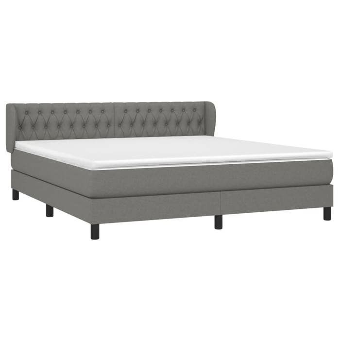 3126502 vidaXL Lit à sommier tapissier avec matelas Gris foncé 180x200cm Tissu
