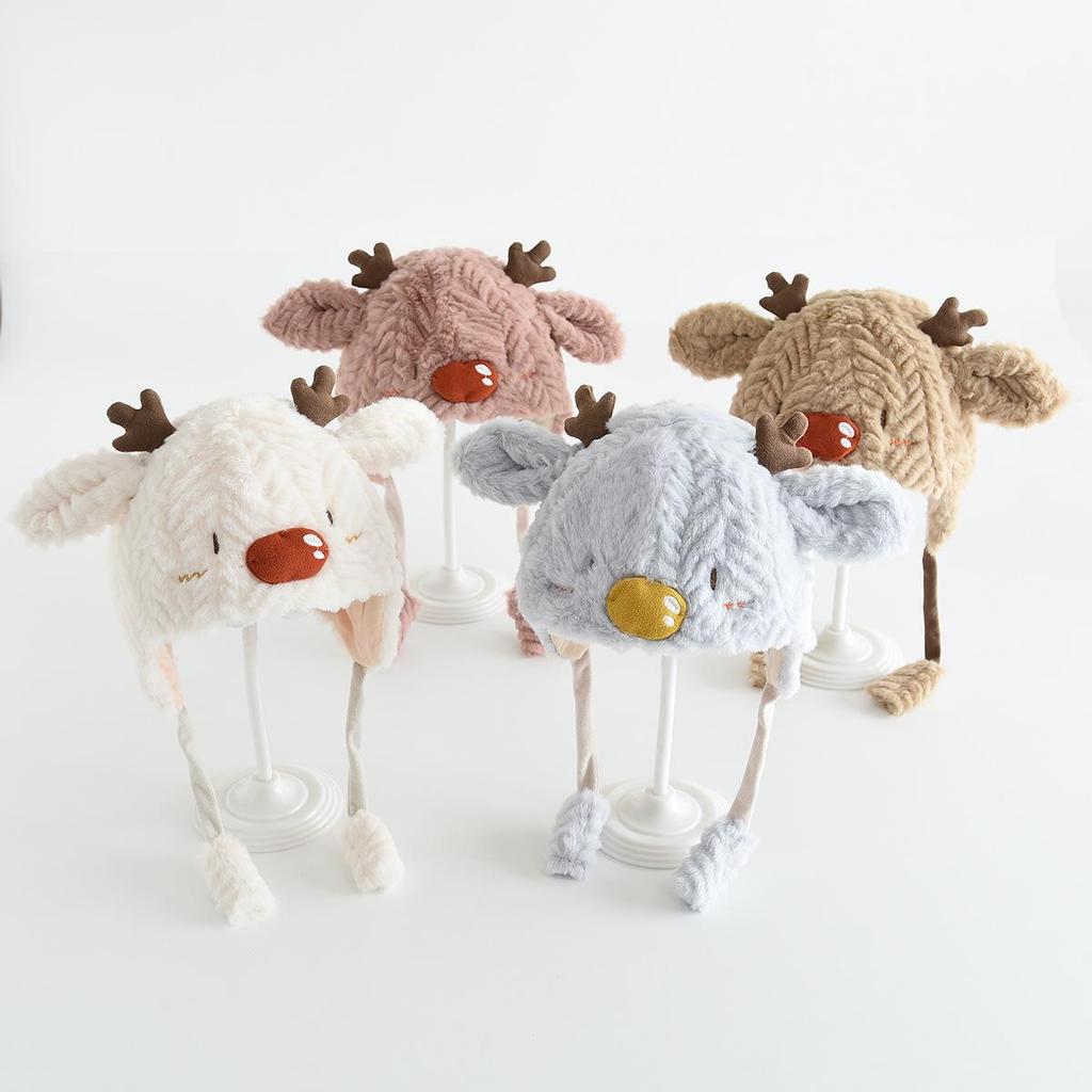 Cappello invernale antivento in peluche per bambini con orecchie da renna 3D - Caldo, carino, pullover con protezione per le orecchie