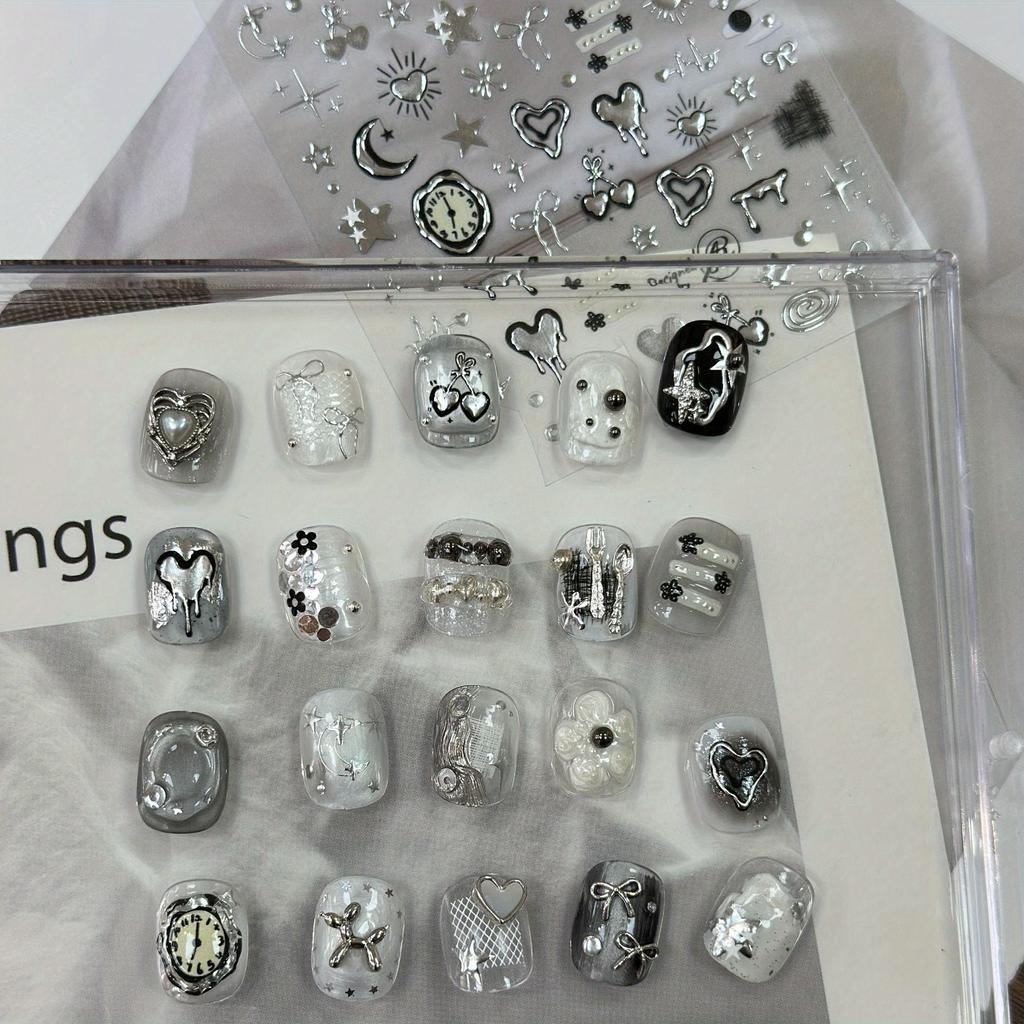 1Pc Metallic Dark Wind Star Moon Heartbeat Nail Art Decorative Paper