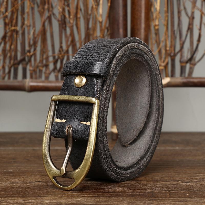 Belt Men's Washed-out Vintage Distressed Pure Cowhide Crack Leather Pin Buckle Trendy Unique Denim Casual Belt Men's