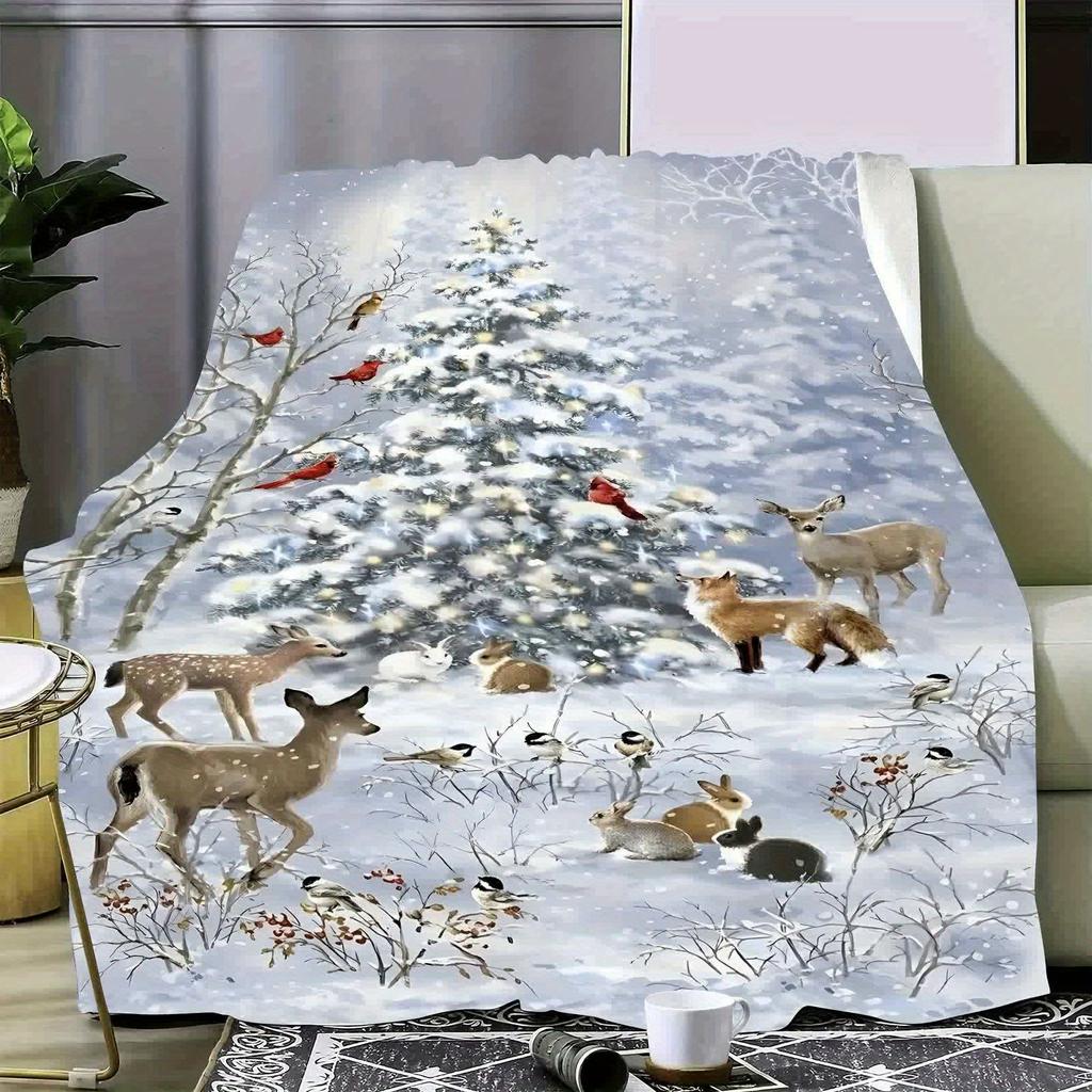 Ganzjahres-Ultra-Weiche Flanelldecke mit HD-Druck - Weihnachts-Elch-Design für Sofa, Schlafzimmer und Geschenke