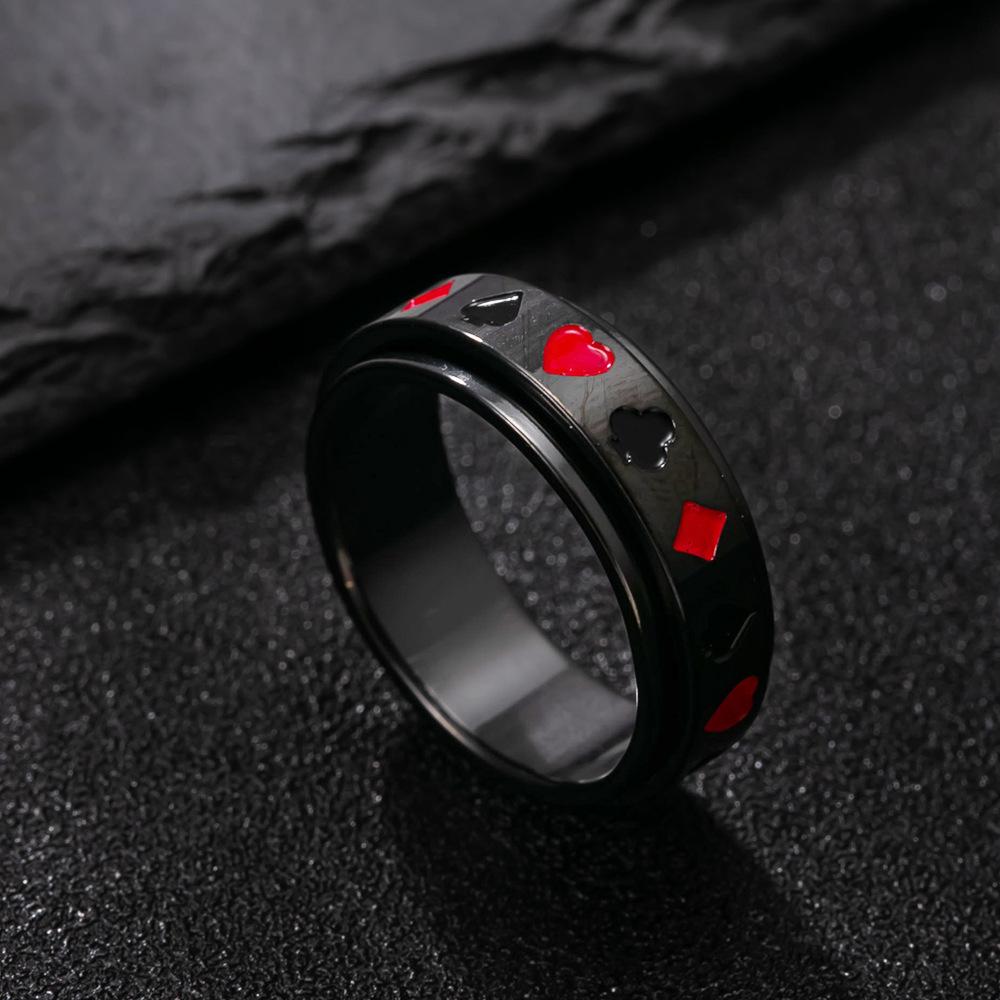 Anello Girevole in Acciaio al Titanio con Carte da Gioco - Gioiello Hip-hop Decompressivo da Uomo