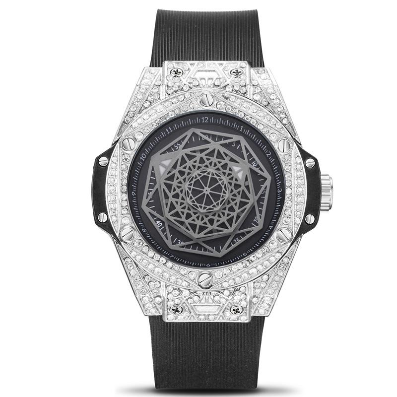 KIMSDUN Zlatý Poise Diamond Intarzované Módní trendy Kreativní pánské hodinky Silikonové rukavice Nights Vodotěsné sportovní Quartz hodinky