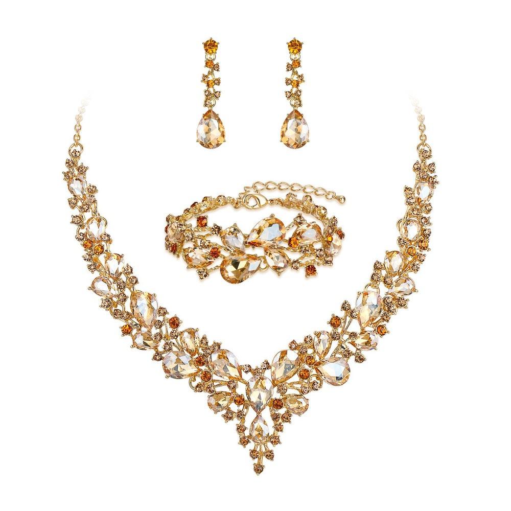 Popular Water Drop Women's Alloy Bridal Necklace Earrings Two-piece Set New Clavicle Short Necklace