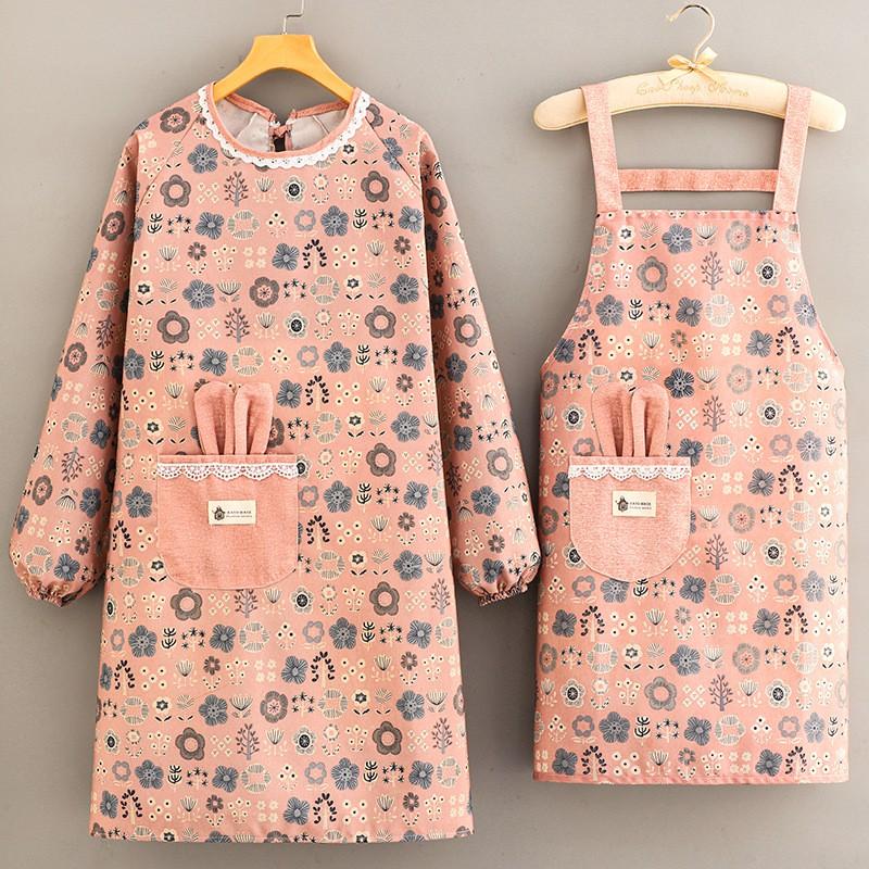 Cotton Canvas Apron With Sleeves Kitchen Cooking Floral Print Adult Chef Bib Lightweight Stain-Resistant