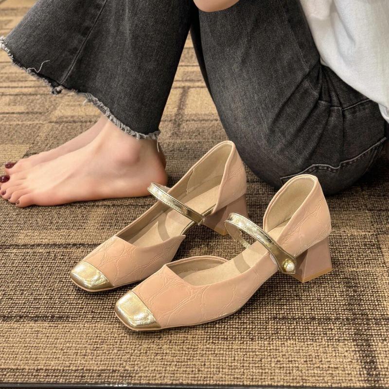 Mary Jane shoes thick heels high heels side empty square head single shoes women's new shoes sandals