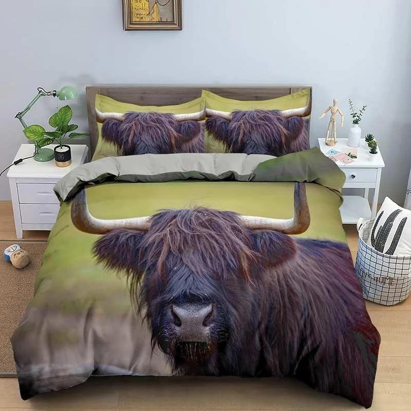 Highland Scottish Cows Duvet Cover Set Farm Animal King Queen Comforter Cover Wildlife Bedding Set 2/3pcs Polyester Quilt Cover