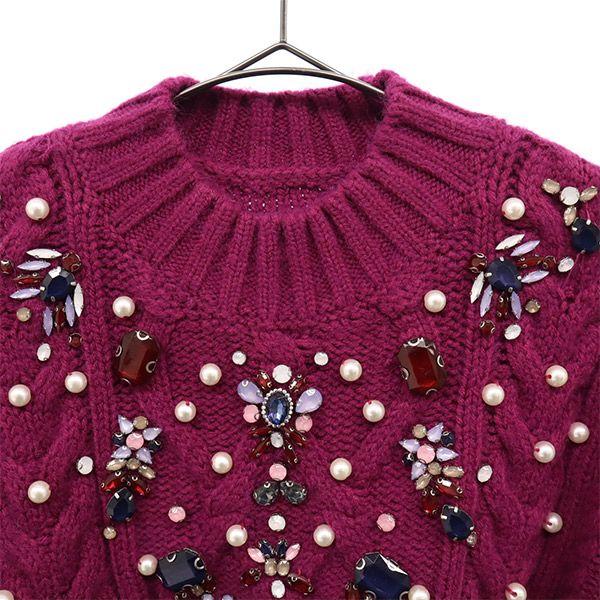 unused eimy istoire Long sleeve sweater F purple Knit Beads Women Used
