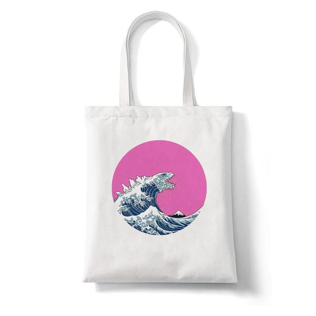Women Shopper The Great Wave Kanagawa Printed Tote Bag High Capacity Harajuku Handbag Girl Shoulder Shopping Bag Lady Canvas Bag