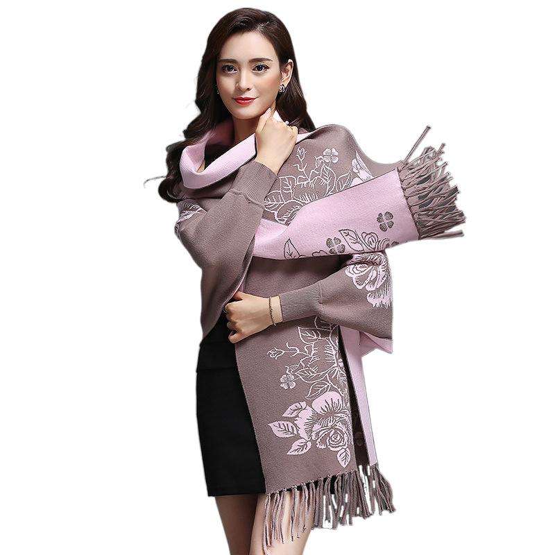 Podzimní třásňový žakárový šál Cheongsam pro ženy, zimní květinový teplý šál s rukávy