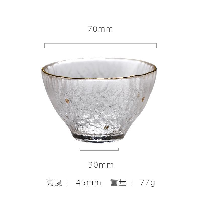 Japanischer hitzebeständiger Glas-Teetasse Kreativ Mini Gehämmert Goldrand Kung Fu Teeschale Teetassen Haushalt Wasserbecher