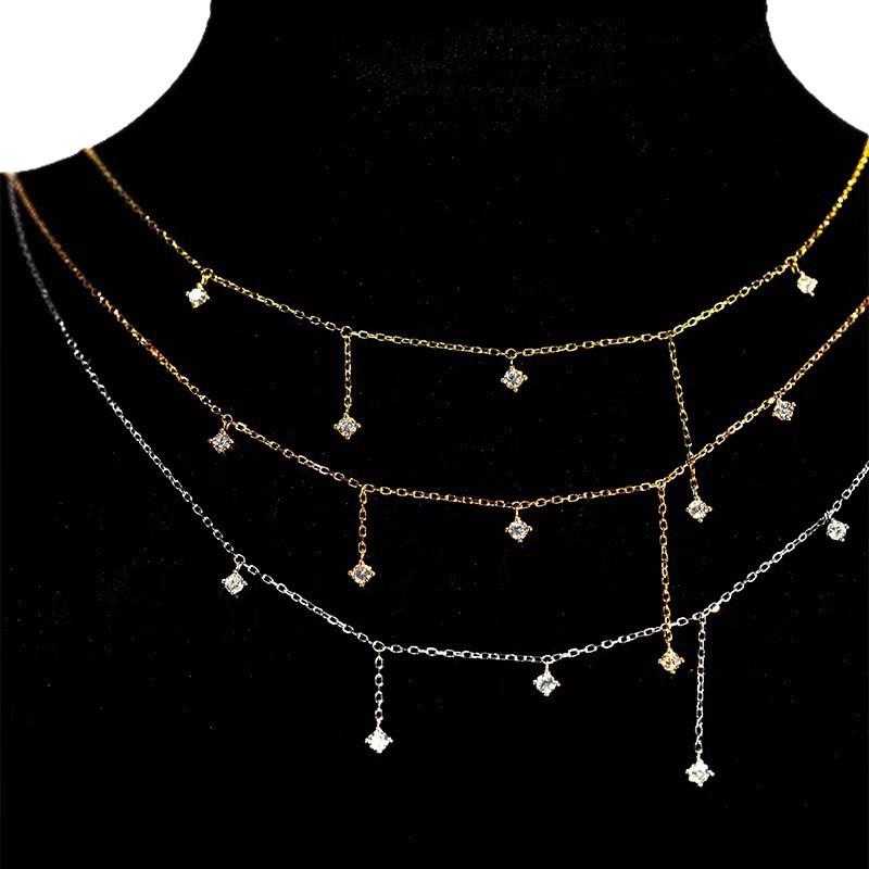 925 Sterling Silver Zircon Tassel Necklace with 18k Gold Plating – Star River Fresh Light Luxury Clavicle Chain, 2025 New Collection.