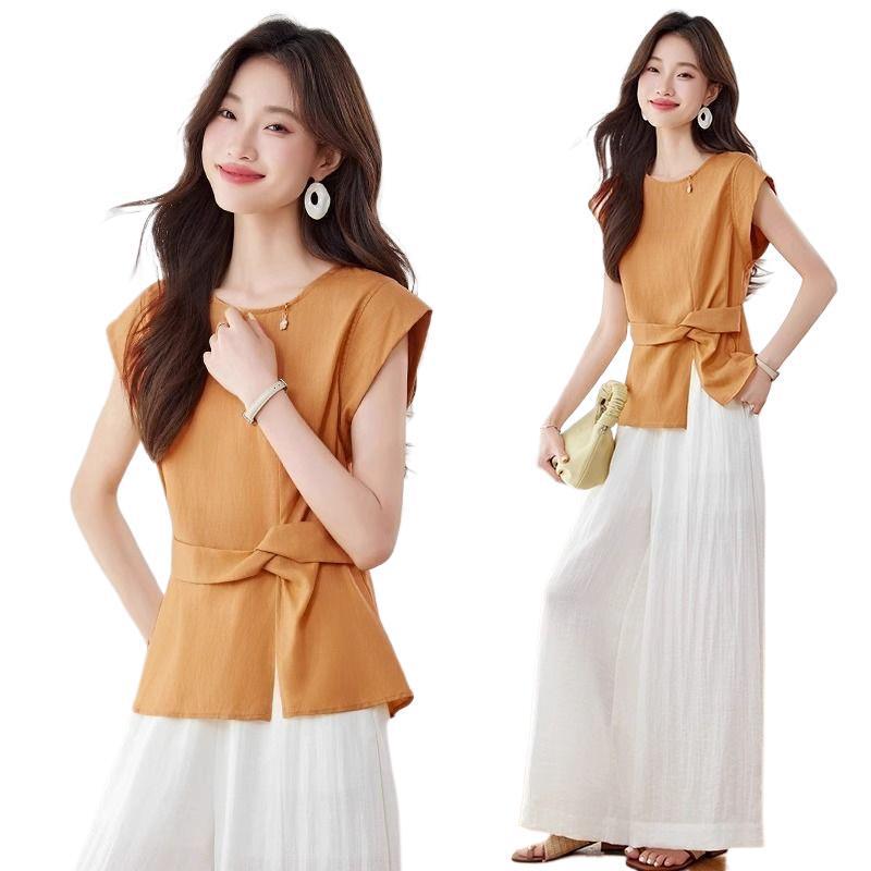 Chic Women's Summer 2026 Linen Suit: Versatile Top & Wide-Leg Pants Set