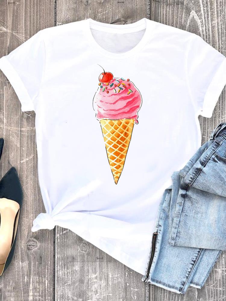 (Asian Size) flower sweet 90s  Short Sleeve T-shirts Lady Female Top Printed Fashion Clothing Women Graphic Casual T Shirt Tee