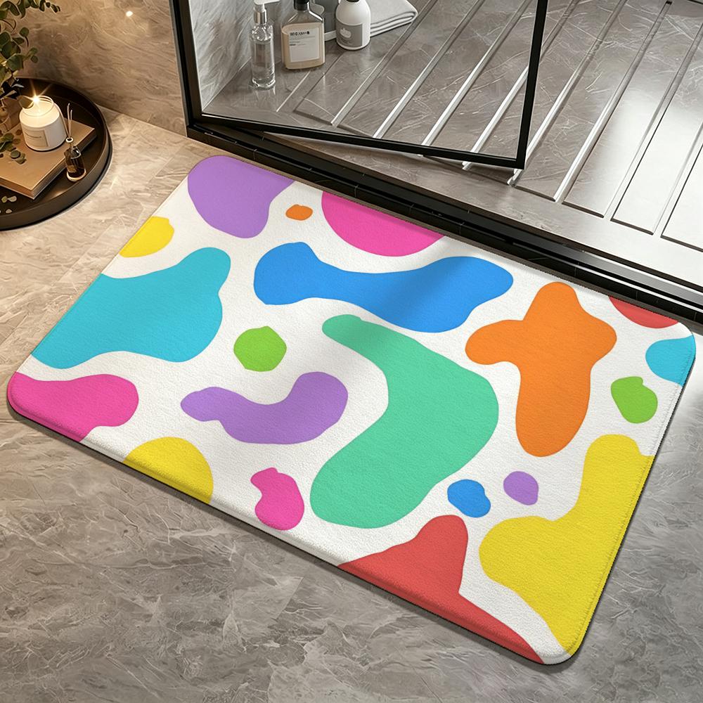 Macaron Color Cow Spot Allover Floor Mat Bedroom Carpet, Bathroom Foot Mat, Doormat, Non-Slip Absorbent Multi-Use