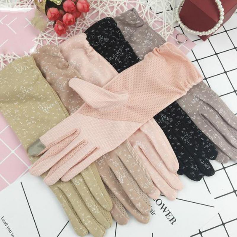 New Fashion Gloves Women Mid-long Summer Cotton Black Print Cycling Thin Touch Screen Bike Car Driving Gloves for Women