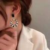 Autumn and Winter New French Atmosphere Striped Earrings Retro Ins Hong Kong Style Round Triangular Earrings