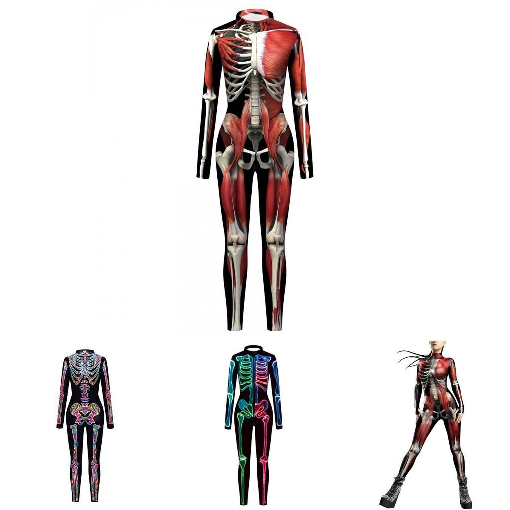 Colorful Skeleton Bodysuit For Halloween Unique Digital Print Jumpsuit