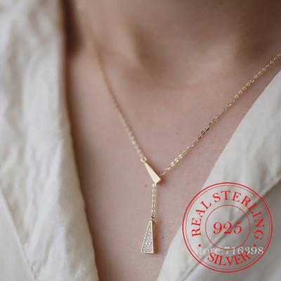 Echtes 925 Sterling Silber Dreieck Y Stil Choker Halskette Anhänger für Frauen 14K vergoldet Halsketten Hochzeit Party Schmuck Geschenk