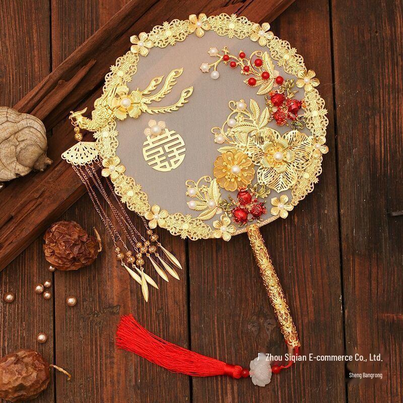 Red Wedding Hand Fan: Ancient Chinese Style Bridal Happiness Bouquet Fan