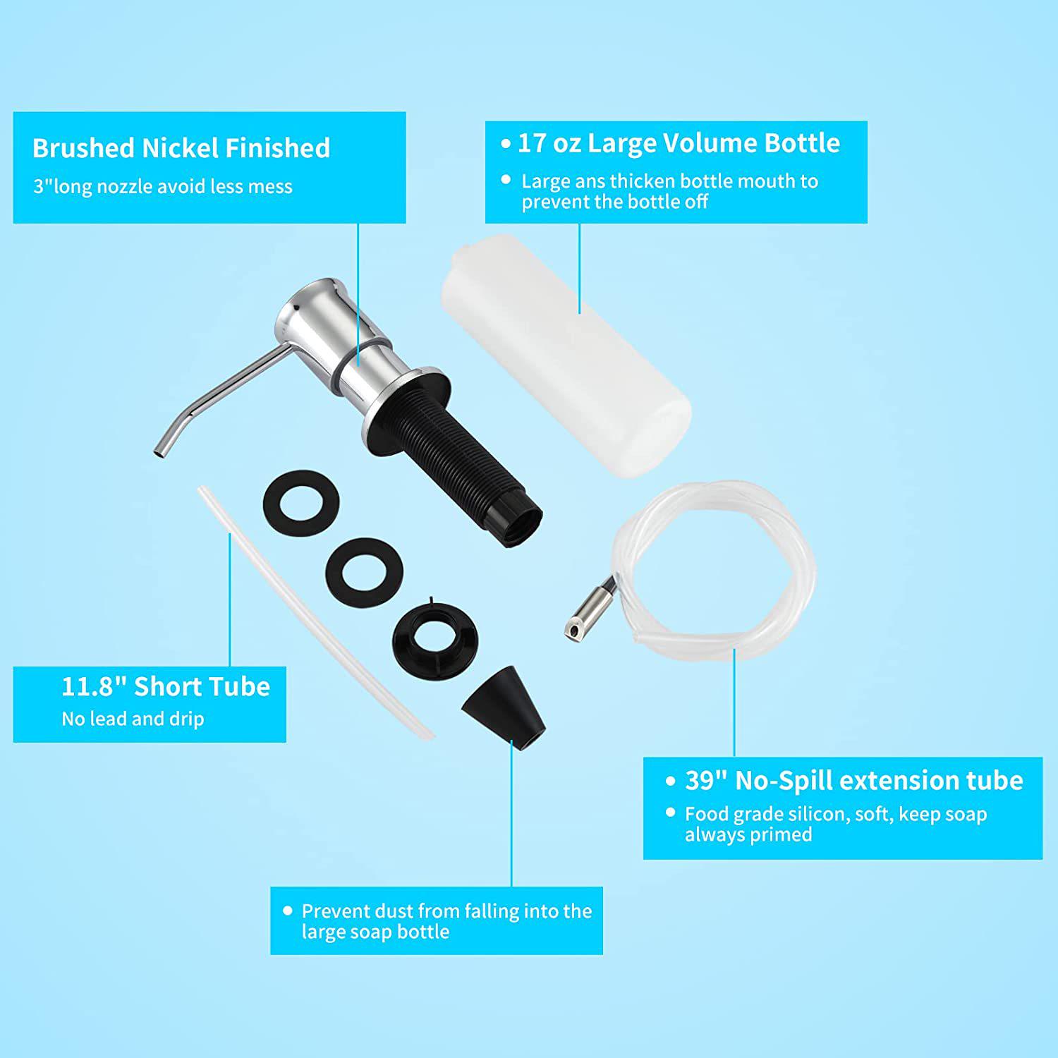 304 Stainless Steel Kitchen Sink Soap Dispenser, 500ml Bottle