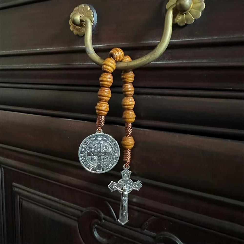 Segensreiche Holz-Gebetskette Gebet Heiliger Benedikt Rosenkranz Kruzifix Perlen Medaille Katholisches Gebet