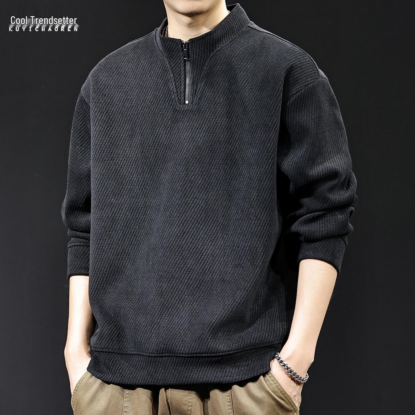 

Premium Textured Half-High Collar Zipper Hoodie for Men - 2025 Autumn/Winter Collection, Heavyweight & Trendy, Plus Sizes Available M (100-120 jin)