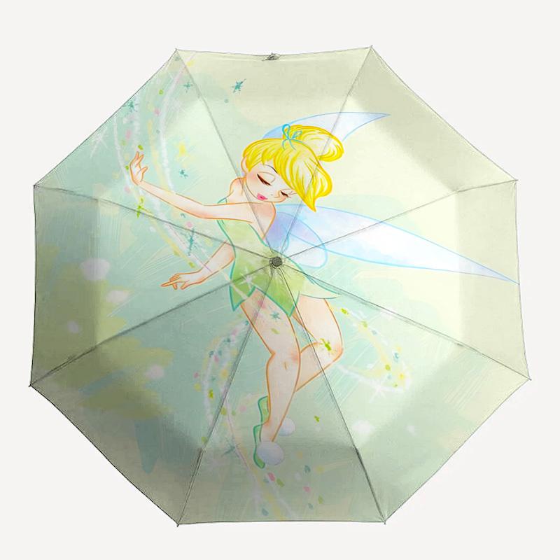 Tinkerbell, Fairy Themed Automatic Opening and Closing Umbrella, Brightly Colored 8-rib Portable Umbrella, Suitable for Men and Women, A Perfect Gift