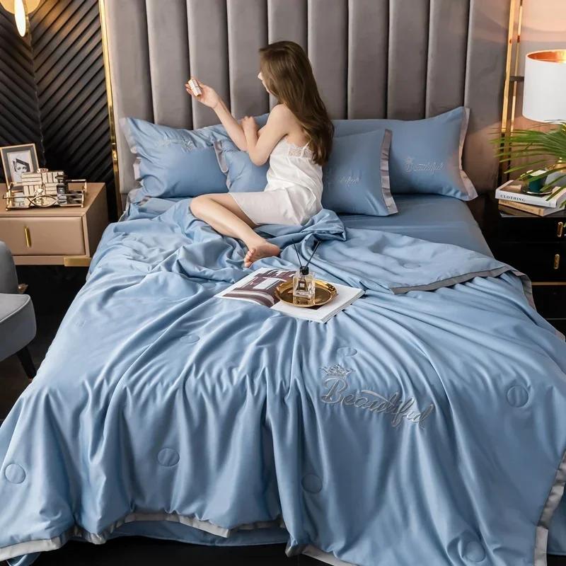 Summer Washed Silk Quilt,Cooling Air Conditioning Blanket,Cotton Thin Air-conditioning Comforter Soft Office Nap Blanket