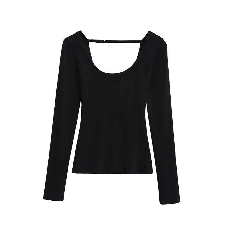 Slim Fit Open-Back Long Sleeve Women's T-Shirt