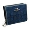 Coach Snap Wallet 11 Monogram Logo Button Closure Signature Jacquard Leather Fabric Wallet Women wallet Silver Dark-Denim CU401-SVPM1