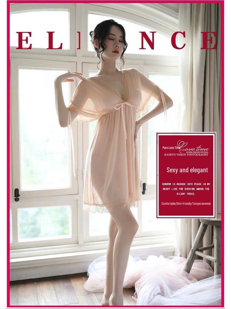 Plus Size Erotic Lace Pajamas: Sheer Two-Piece Nightdress Set