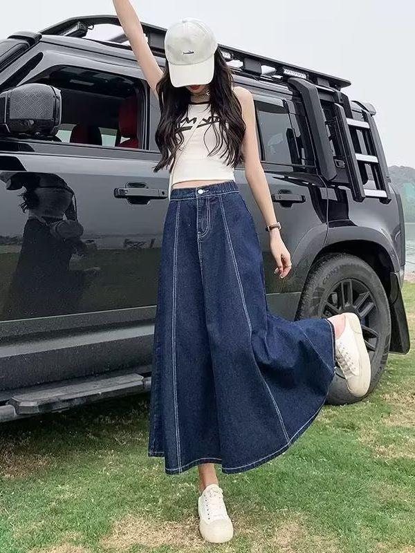 2024 High Waist Retro Denim Midi Skirt: Slimming, Fashionable, Hip-Covering Draped Design