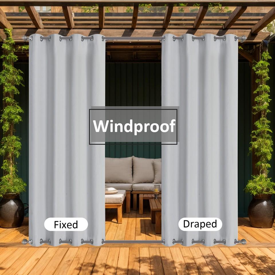 Set of 2 outdoor curtains, privacy screen, waterproof, top and bottom with eyelets