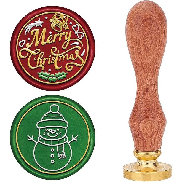 CRASPIRE 2 Style Happy Halloween Wax Seal Stamp Set Brass Sealing Stamp Heads + 1pc Wood Handle Removable Witch Hat Bat Ghost Kit for Decorating