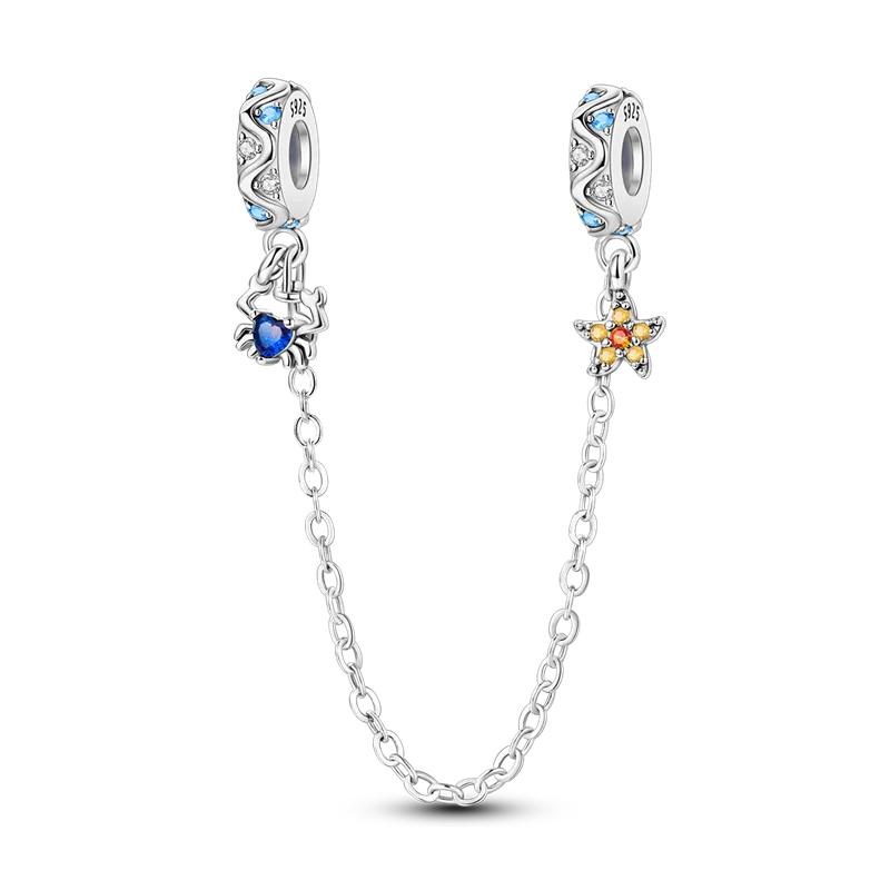 Classic Safety Chain Copper Butterfly Inlaid Zirconium Charms Beads Fit Original Bangle Bracelet Diy Jewelry Gift