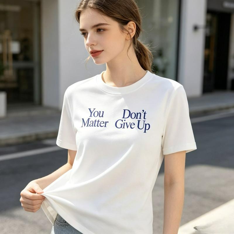 Unisex Graphic Tee Minimal Quote Print You Matter Dont Give Up Inspirational Casual Streetwear Crew Neck Short Sleeve Fitted Top