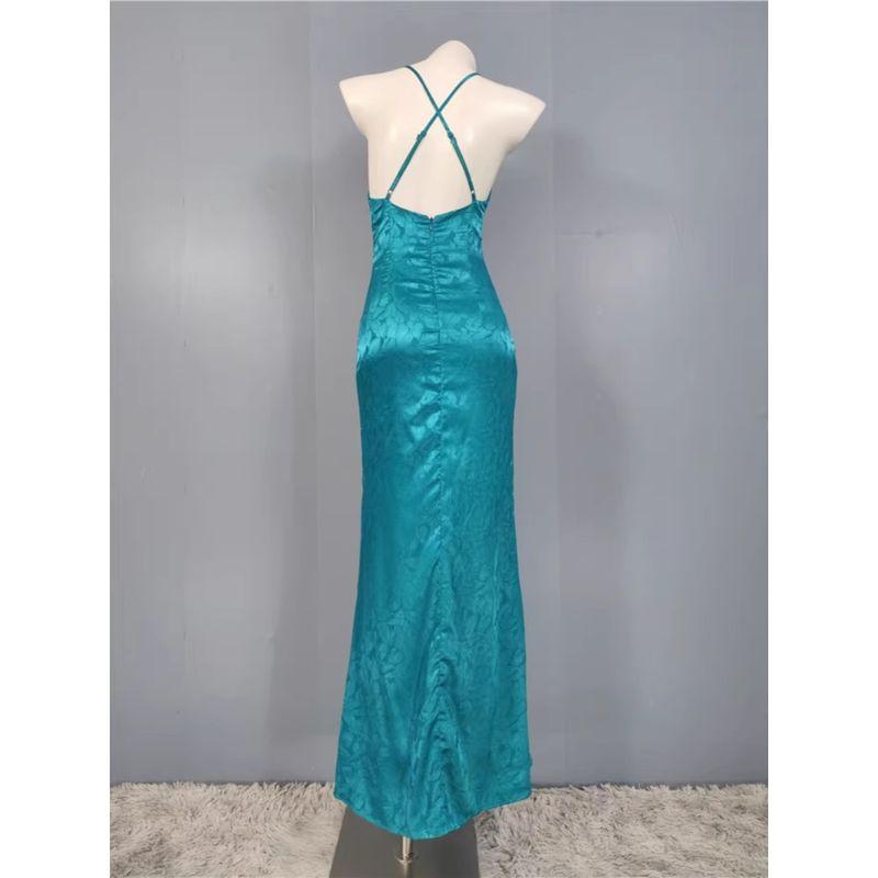 Export Single Lu Home Graceful and Fashionable New Suspender Smooth Fabric Open Back Jacquard Beautiful All-Match Split Dress