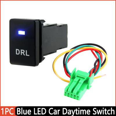 12V Blaue LED Auto DRL Tagfahrlicht Schalterknopf mit 150mm Kabel für Toyota Camry Yaris Highlander Prius Ralink Corolla Vios Reiz