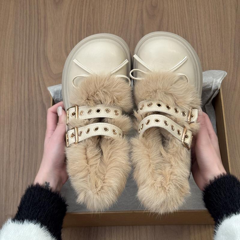 Women's Fur One Thick Bottom Heightening Winter Lightweight Warm Snow Boots Non-slip Wear-resistant Casual Sports Mary Jane Cotton Shoes