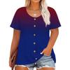 Plus Size Women's Fashion Casual Vintage Printed O-Neck Short Sleeve Button T-Shirt Top