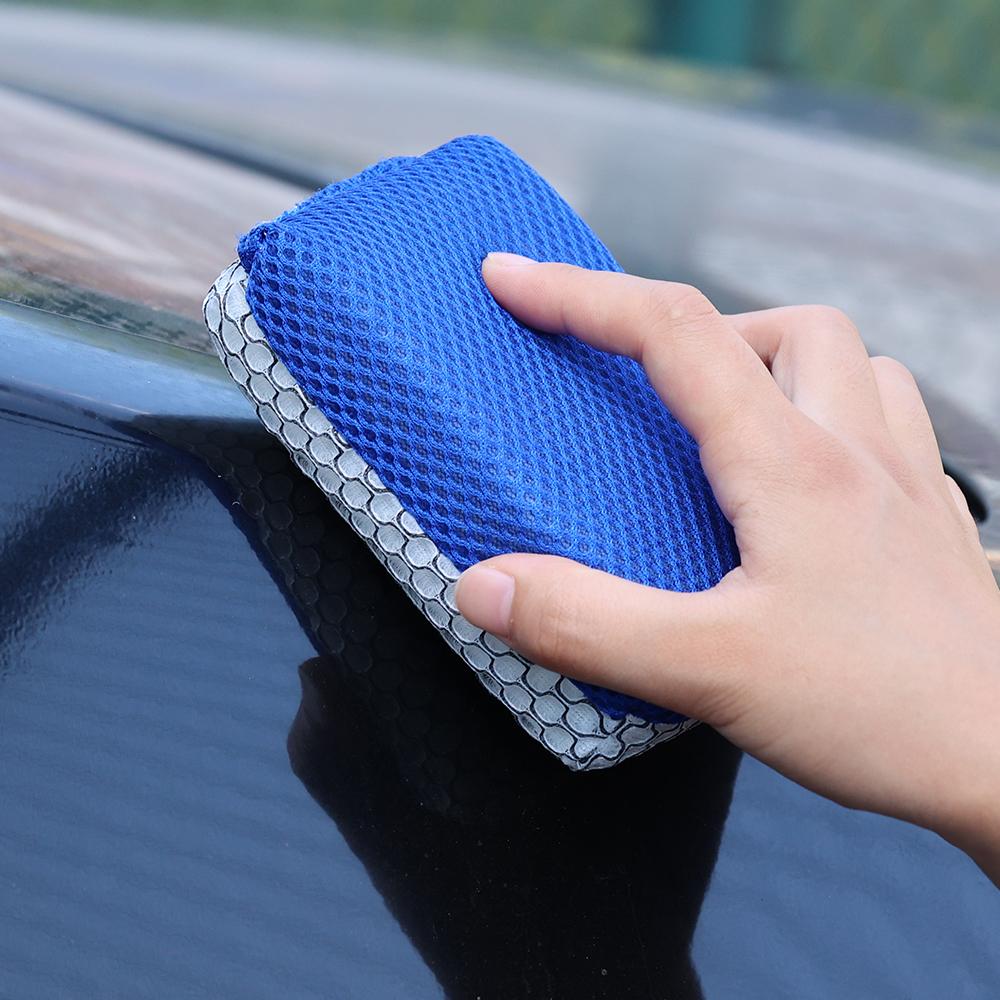 Double-sided Car Washing Sponge Microfibre Polyester Fabric Auto Waxing Polishing Crystallisation Sponge Cars Cleaning Tools